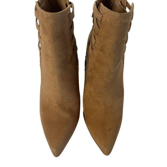 Aldo Women's Tuxedo Suede Pointed Toe Ankle Boots Tan Size 5 - Picture 2 of 11